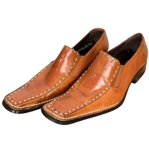 Fiesso by Aurelio Garcia Brown Leather Square Toe Slip On Loafers Italy Retro